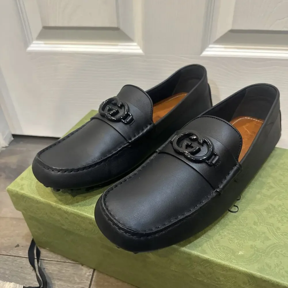 AUTHENTIC GUCCI INTERLOCKING G MOCCASINS LOAFERS 692379 GG 11.5 (fits USA 12.5)